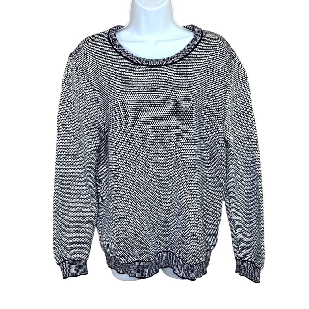 Medium HM Blue White Cotton Sweater Long Sleeve Pullover Stretch 8 10